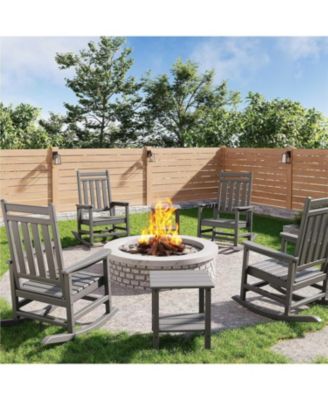 HDPE Rocking Chair Outdoor Set of 2 with Side Table - Poly High Back Porch Rocker Chairs for Adults - All Weather Resistant Furniture