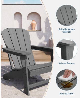 Modern HDPE Plastic Adirondack Chair Set of 2 with Side Table - Oversize 380 LB Poly Lumber Weather Resistant Firepit Chair