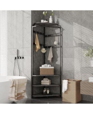 Corner Hall Tree with Shoe Bench - 6 Double Hooks Storage Coat Rack for Entryway Corner