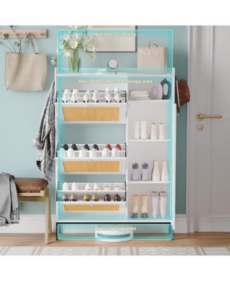 Rattan Narrow Entryway Shoe Cabinet - 3 Flip Drawers with Adjustable Shelves Storage Organizer