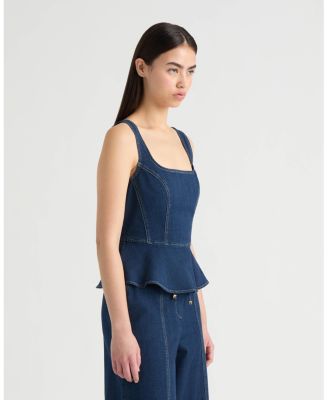 Women's Denim Sleeveless Corset Peplum Top