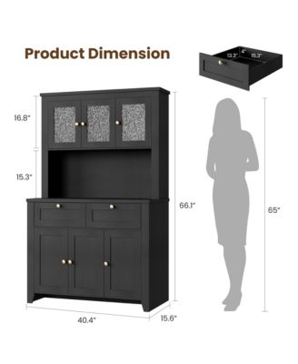Pantry Cabinet with Charging Station, Kitchen Hutch with Storage Drawers and Adjustable Shelves