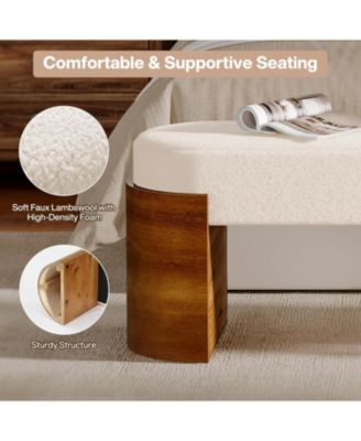 59" Upholstered End of Bed Bench, Modern Entryway Bench with Engineered Wood Frame, Oval Ottoman with Faux Lambswool Fabric