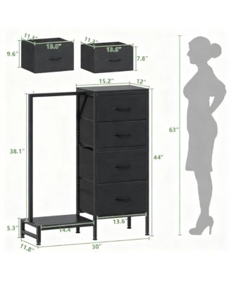 44" Tall 2-in-1 Dresser & Rack, 4 Drawers, Reversible, Sturdy
