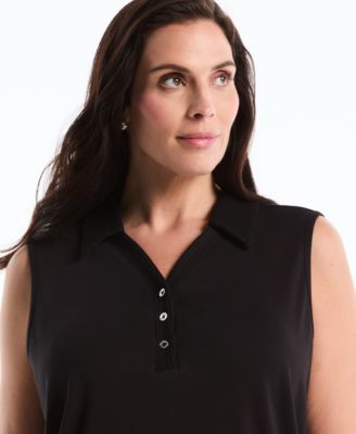 Plus Size Sleeveless Polo Top