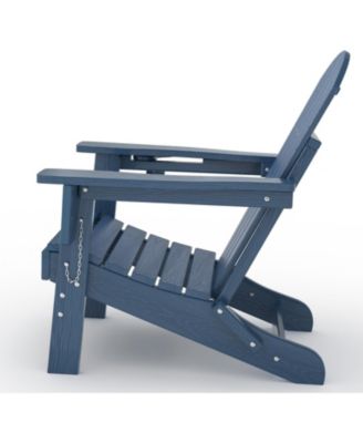 Folding Adirondack Chair, HDPE Outdoor Patio Chair with Cup Holder, All Weather Resistent Wooden Textured for patios, Decks, Gardens, fire Pit