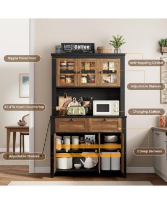 Pantry Cabinet with Charging Station, Kitchen Hutch with Storage Drawers and Adjustable Shelves