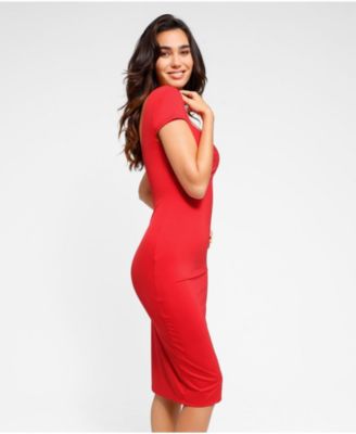 Women's Shapewear Short Sleeve Low-Back Bodycon Midi Dress