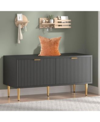 42" Modern Fluted Wooden Shoe Storage Bench - Freestanding Mudroom Entryway Storage Bench
