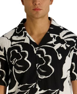 Men's Seersucker Floral Camp Collar Textured Shirt