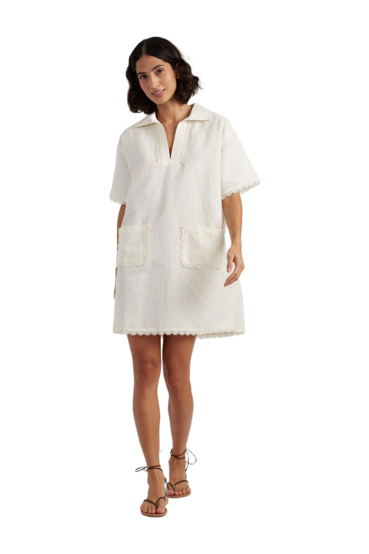Women's Chinti and Parker Linen-Blend Scallop Tunic Dress