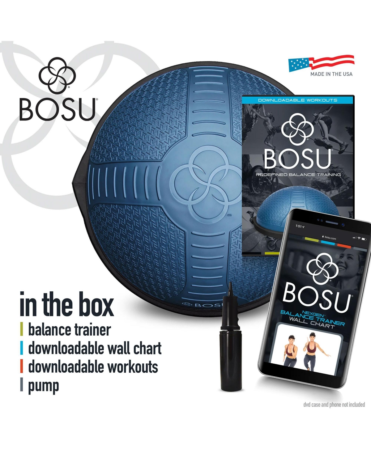 Bosu Home Balance Trainer for Strength, Flexibility, and Cardio Workouts, Blue