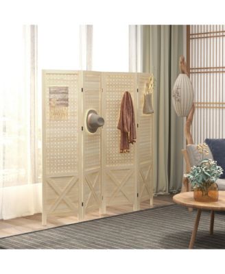 4.7' 4 Panel Room Divider with Pegboard Display for Indoor