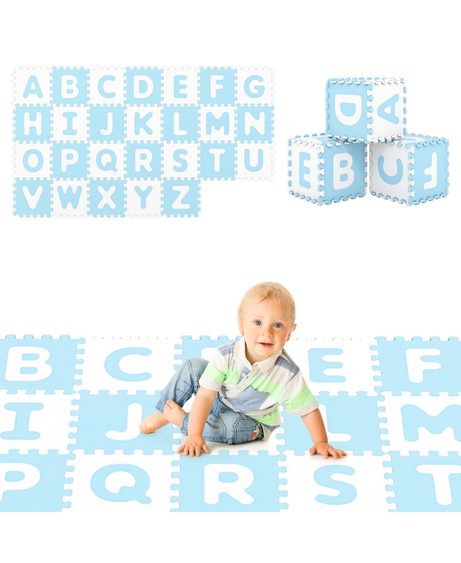 26-Piece Interlocking ABC Play Mats with Detachable Letters