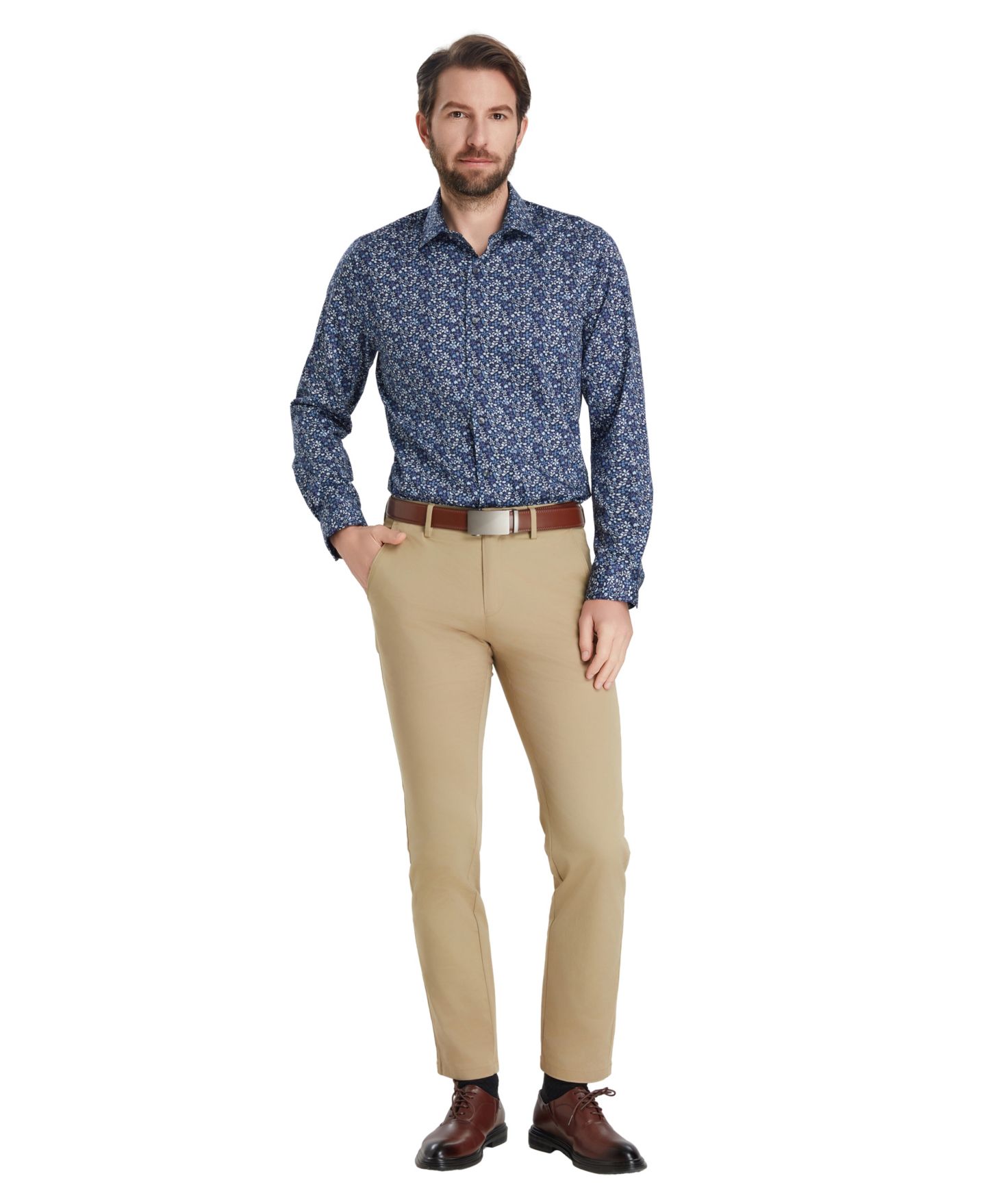 Мужская рубашка Bar III Slim-Fit Pencil Floral Dress Shirt, цвет: Синий комбинированный — фото 2