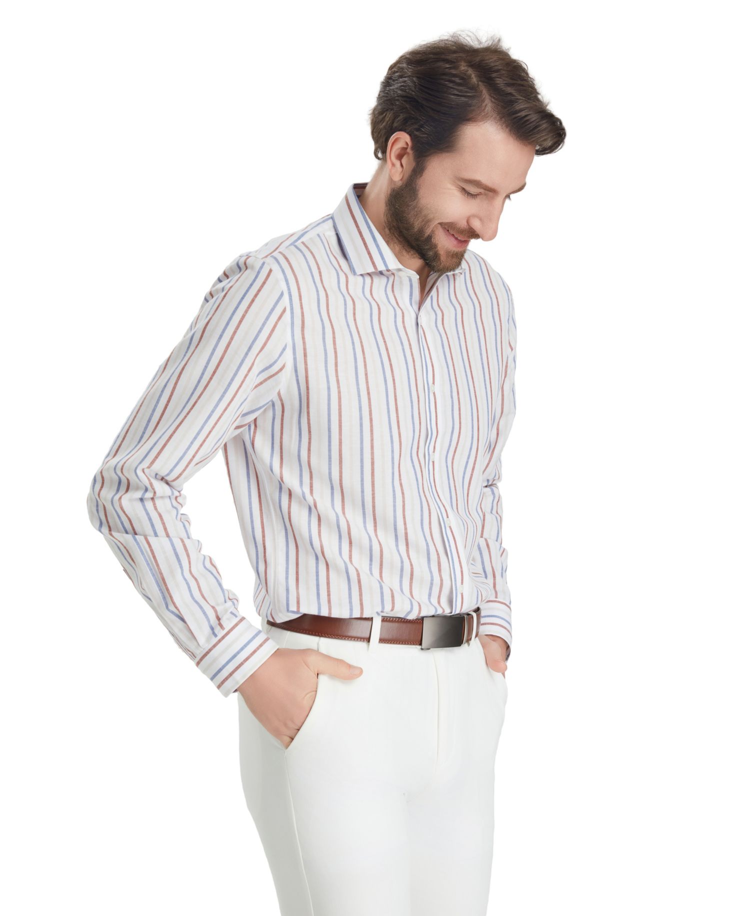 Men's Slim-Fit Linen Oslo Stripe Dress Shirt