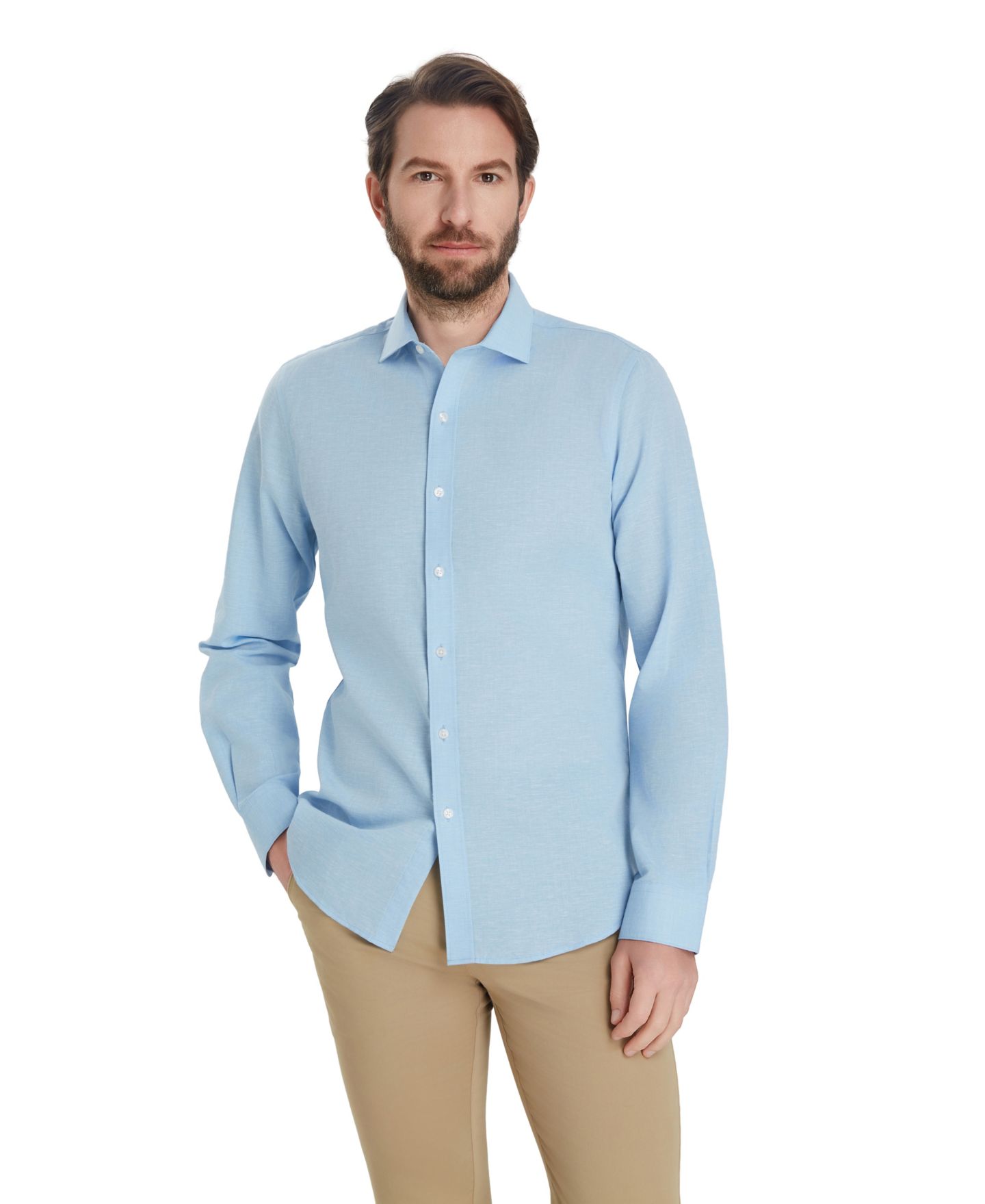 Мужская рубашка Bar III Slim-Fit Linen Dress Shirt, цвет: Синий — фото 5