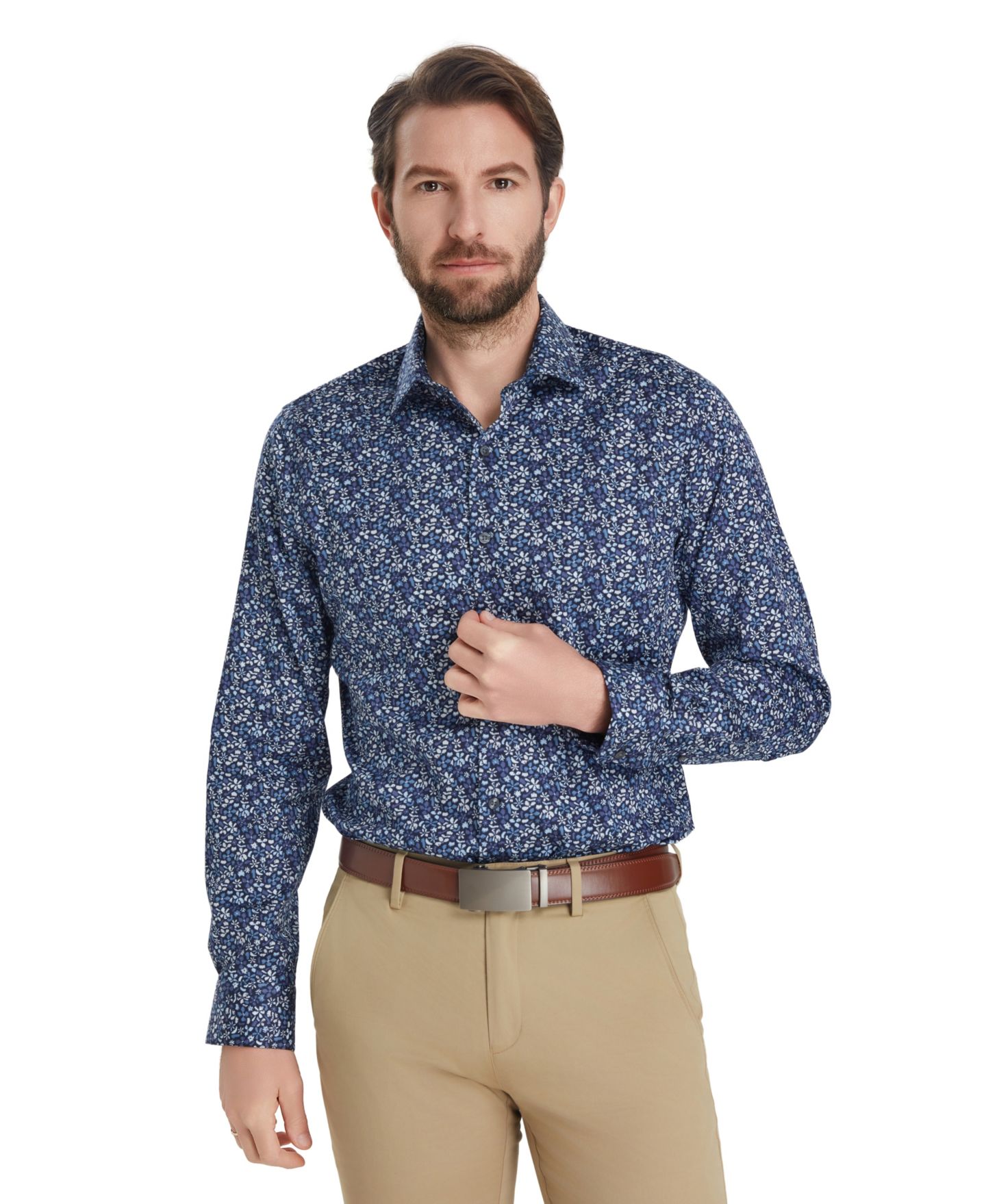 Мужская рубашка Bar III Slim-Fit Pencil Floral Dress Shirt, цвет: Синий комбинированный — фото 1