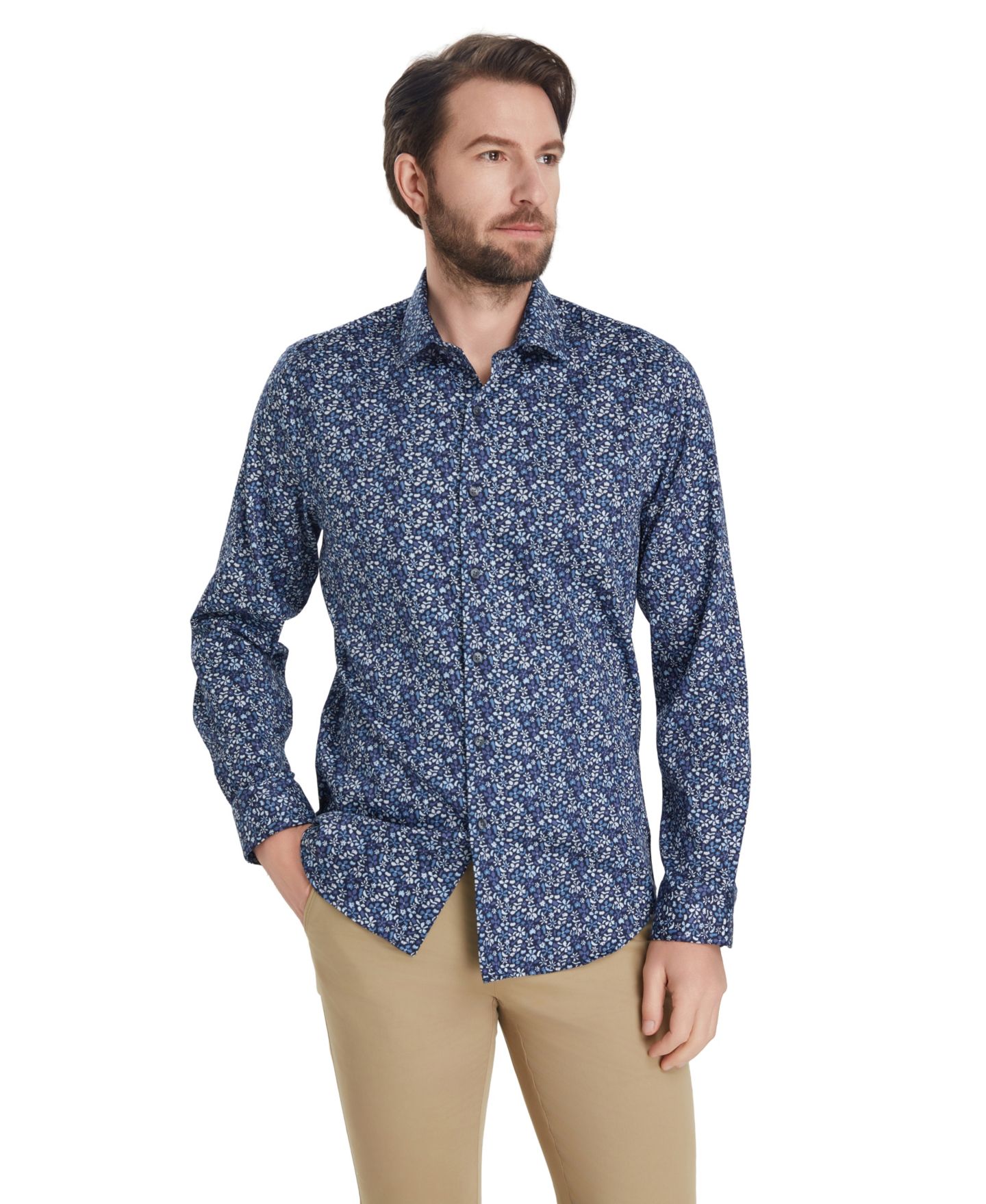 Мужская рубашка Bar III Slim-Fit Pencil Floral Dress Shirt, цвет: Синий комбинированный — фото 5