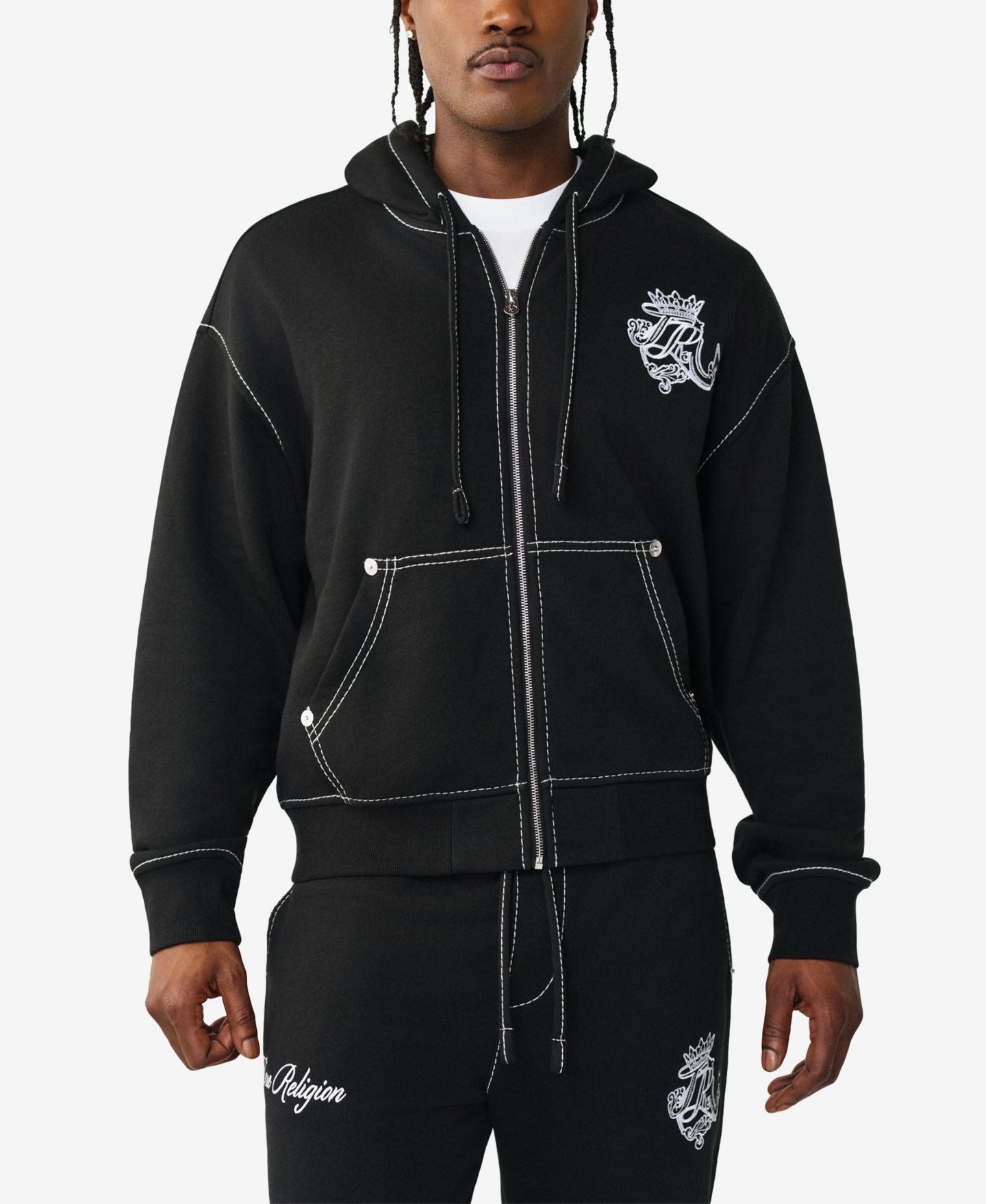 Мужской свитшот True Religion Long-Sleeve Crest Zip-Up, цвет: Угольно-чёрный — фото 2