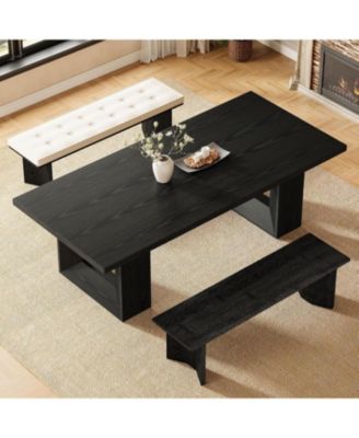 Solid Wood Bench with Removable Cushion, 55-Inch Modern Dining Bench for Entryway, Dining Room, Living Room, End of Bed