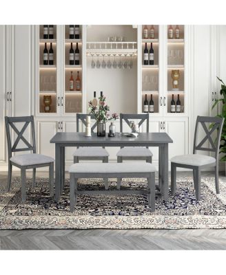  6-Piece Solid Wood Foldable Dining Set with Bench