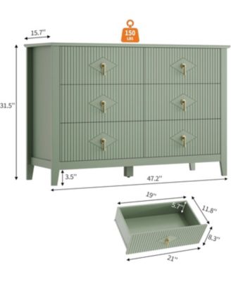 Fluted 6 Drawer Dresser, 47.2" Wide Modern Wooden Chest for Bedroom, Living Room, Entryway