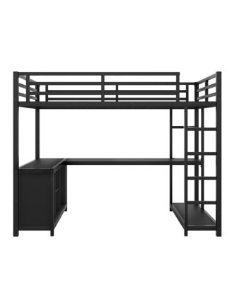 Metal Loft Bed with Wardrobe, L-shaped Desk & Storage, Twin XL