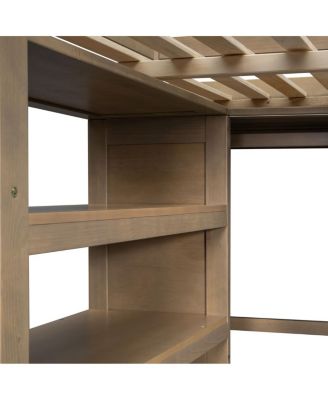  Wood Full Loft Bed w/ Wardrobe, Desk, Storage & Drawers, Walnut