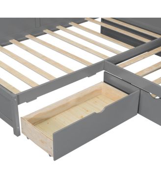 126 inches Wood Twin L-shaped Platform Bed with Trundle & Drawer