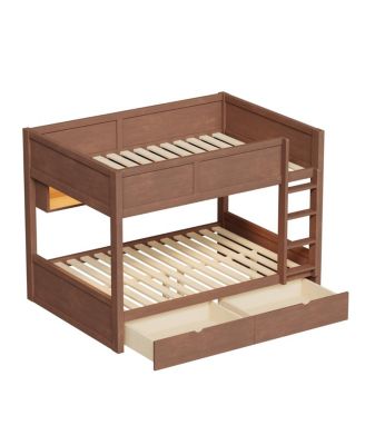 Full XL over Full XL Bunk Bed with Storage, LED, 2 Drawers