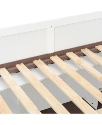 96 inches Full Over Full Bunk Bed with Twin Size Trundle and Staircase, Shelves, LED