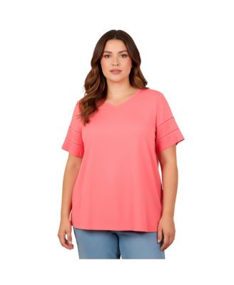 Women's Openwork Trim Short Sleeve Top