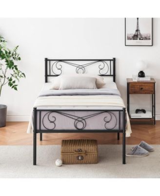 Twin Bed Frame Platform with Headboard and Footboard Metal Bed Mattress Foundation with Storage