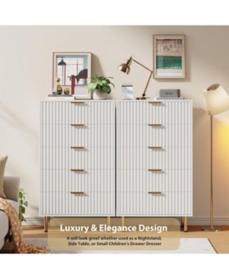 Fluted 5 Drawer Dresser for Bedroom, 48 in Tall Modern Chest of Drawers with Deep Drawers and Wide Top and Wooden Dresser Organizer