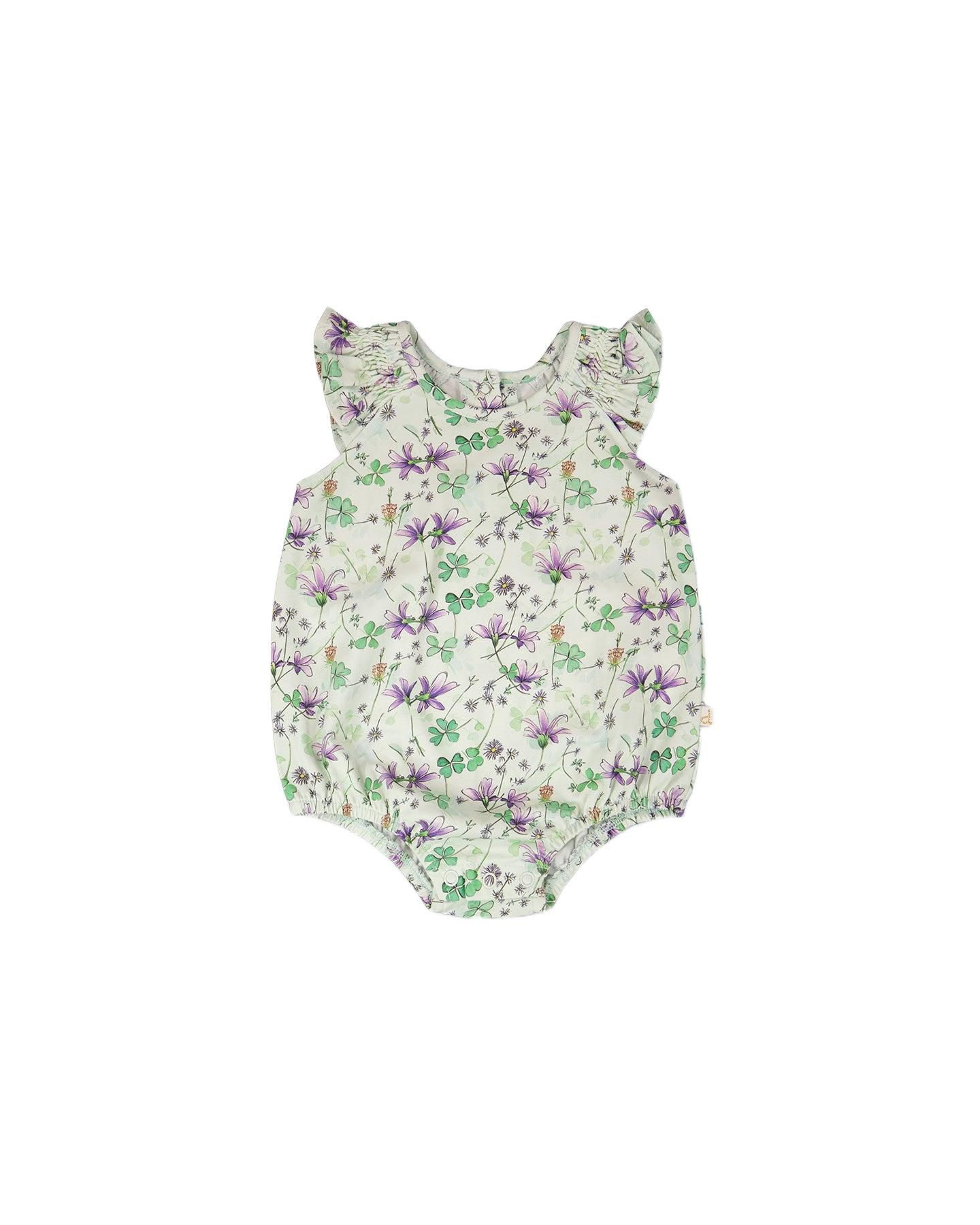 Комбинезон Deux par Deux Jersey Romper Printed Flowers для девочек-малышей, цвет: Зелёный с принтом — фото 1