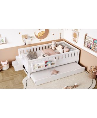 79 inches Twin Bed with Bookshelves, Staircase, Trundle