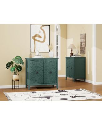Vintage Sideboard Cabinet, Hand-Painted Green, Hidden Storage, Easy Clean Base