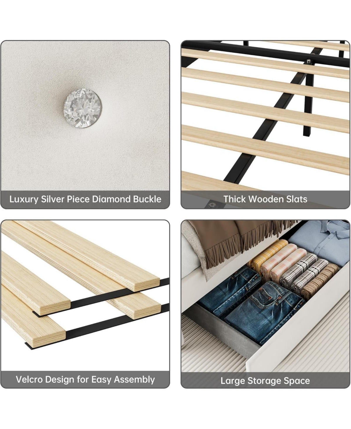 gaomon Queen Upholstered Diamond-Tufted Trundle & 4-Drawer Bed Frame