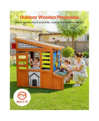 Cedar Wooden Outdoor Kids Playhouse with Doorbell and Bird Nest