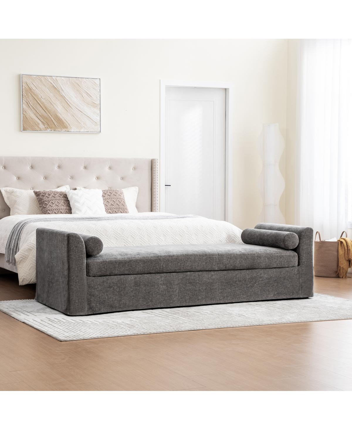 Streamdale Furniture Modern Chenille Chaise Lounge Couch with Armrests & Pillows