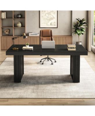 63" Executive Desk, Modern Executive Office Desk with Thickened Desktop and Heavy-Duty Legs, Wood Writing Workstation Study Table