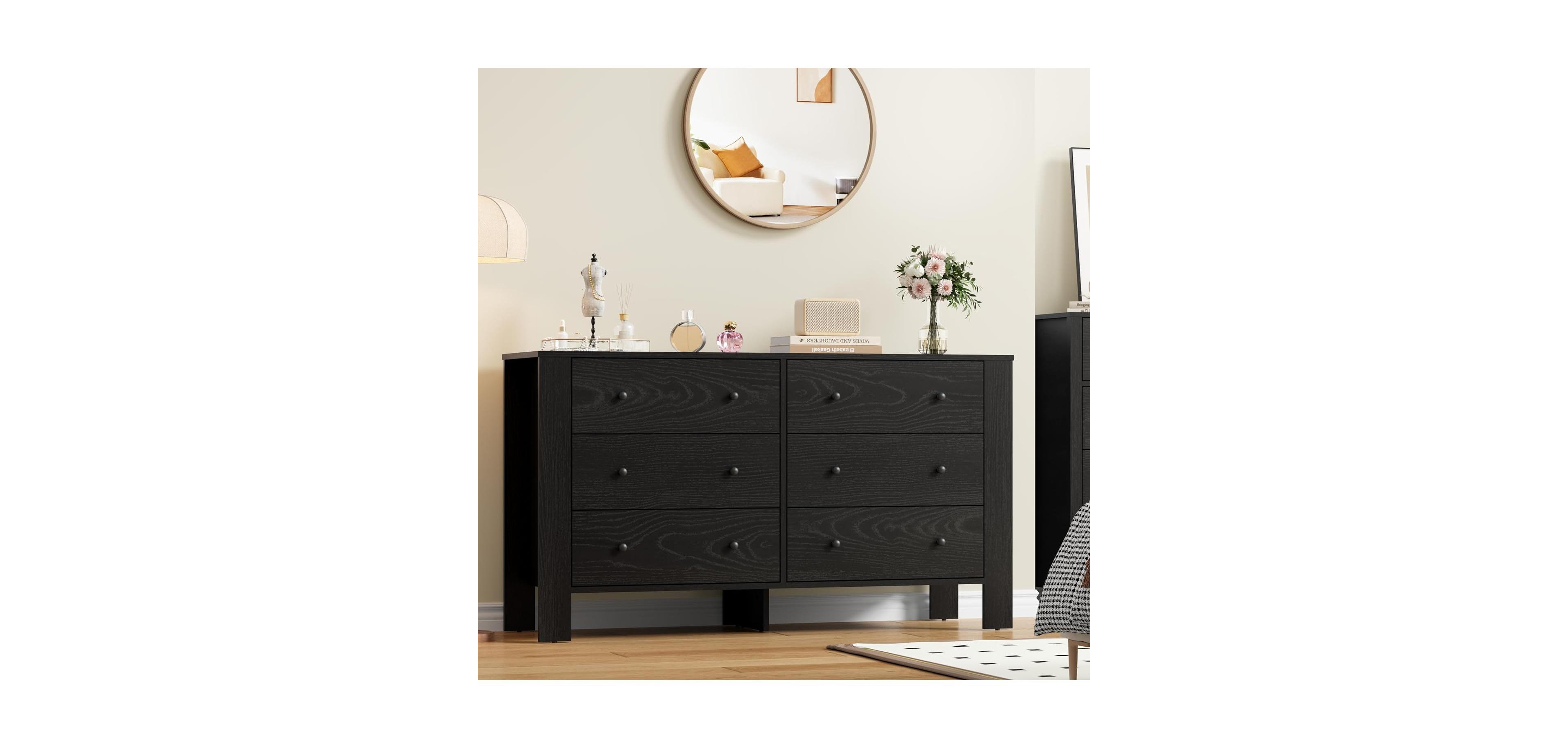 gaomon Dresser for Bedroom, Large 6 Drawer Dresser with Deep Drawers & Metal Knobs, Modern Wooden Double Chests of Drawers for Kids Bedroom, Entryway