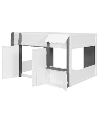 Full Loft House Bed with Playhouse & Storage, Modern Wood Cabin Bed for Kids/Teens