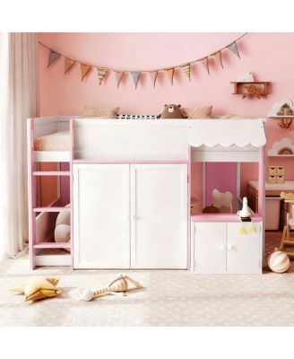  Full Loft House Bed with Playhouse & Storage, Modern Wood Cabin Bed for Kids/Teens