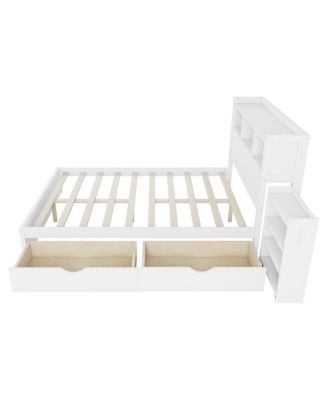 Full Size Wood Bed with Drawers, Storage Headboard & Cabinet