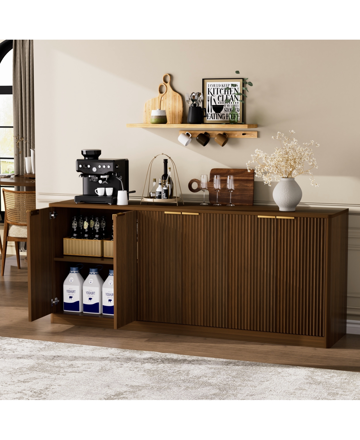 Streamdale Furniture 67-inch Modern Wavy Sideboard Walnut Storage Cabinet