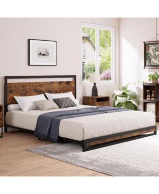 Bed Frame with Wood Headboard and Footboard, with Under Bed Storage, 6 Inch High, No Box Spring Needed, Easy Assembly