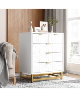 5-drawer wood dresser for bedroom, wide modern storage chest for home.