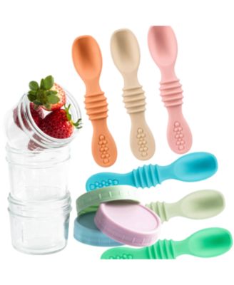 12-Pack Glass Baby Food Storage Jars with Lids, 6-Pack Silicone Baby Self-Feeding Spoons - BPA-Free, Leakproof, Freezer Safe Jars